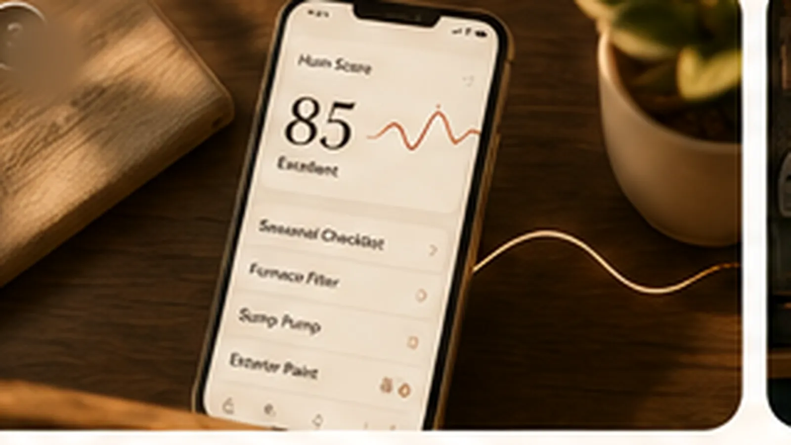 A homeowner logging a home task on their phone at the kitchen table